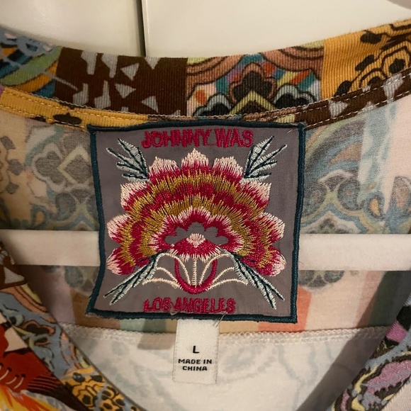 Johnny Was Blue Tunic Top Size Large with multicolor floral design - Picture 3 of 4